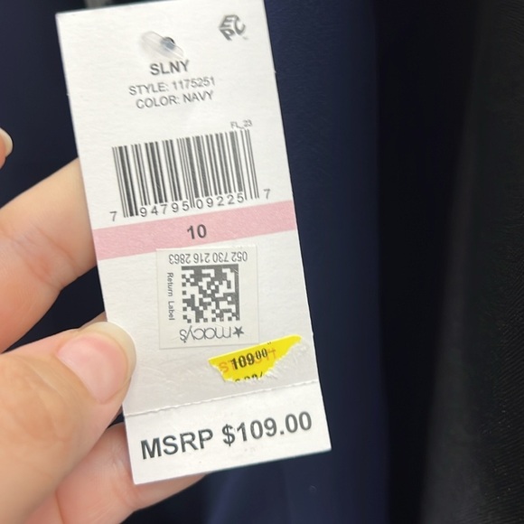 S.L. Fashions Short Sleeve Metallic Print Pebble Tier Dress in Navy - Picture 4 of 4